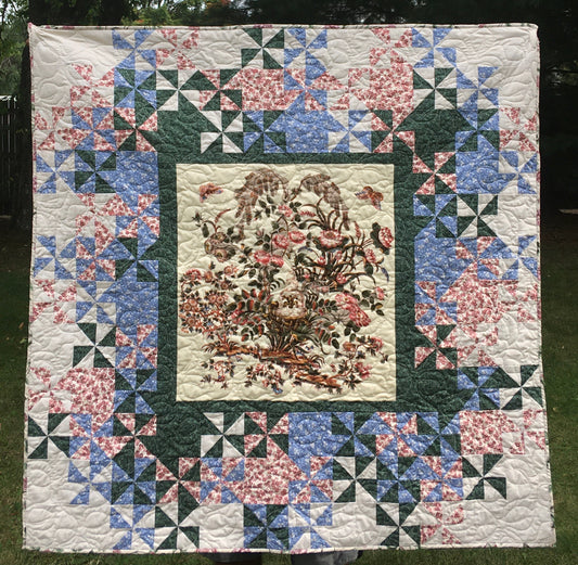 Floral, fountain panel lap quilt