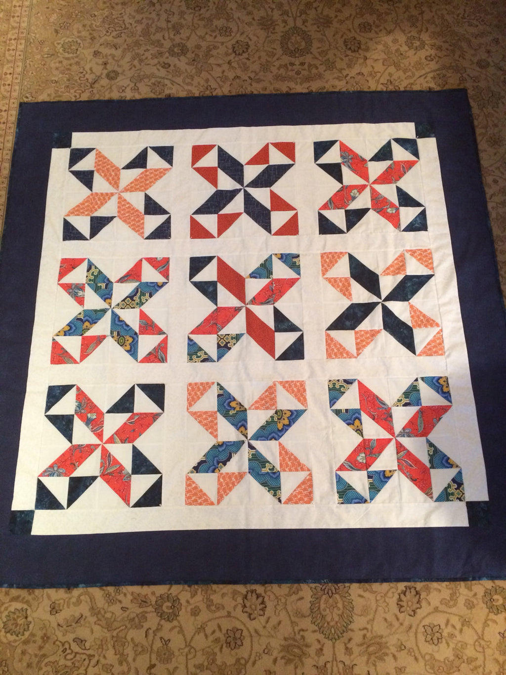 Blue and Orange Lap Quilt