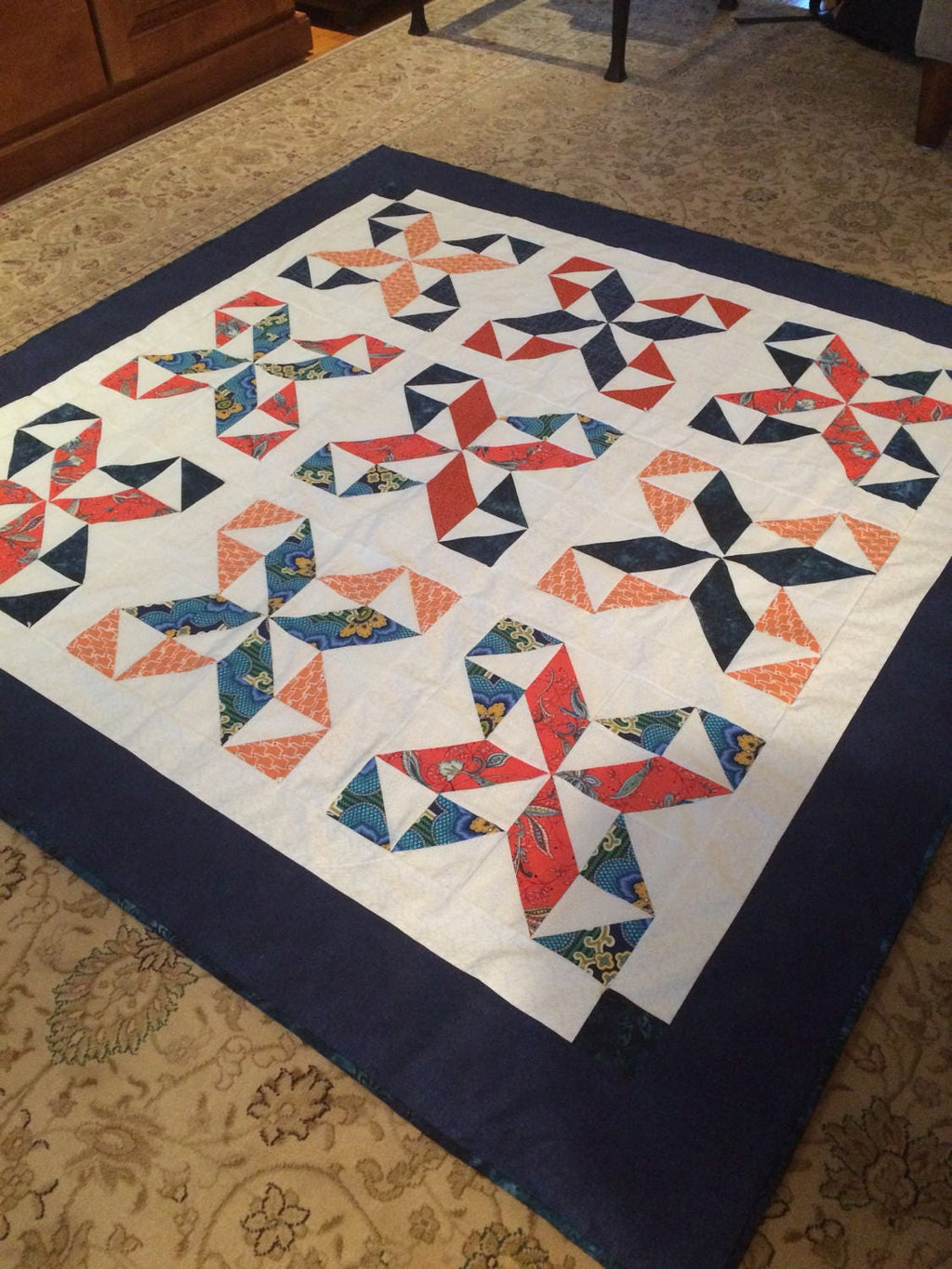 Blue and Orange Lap Quilt