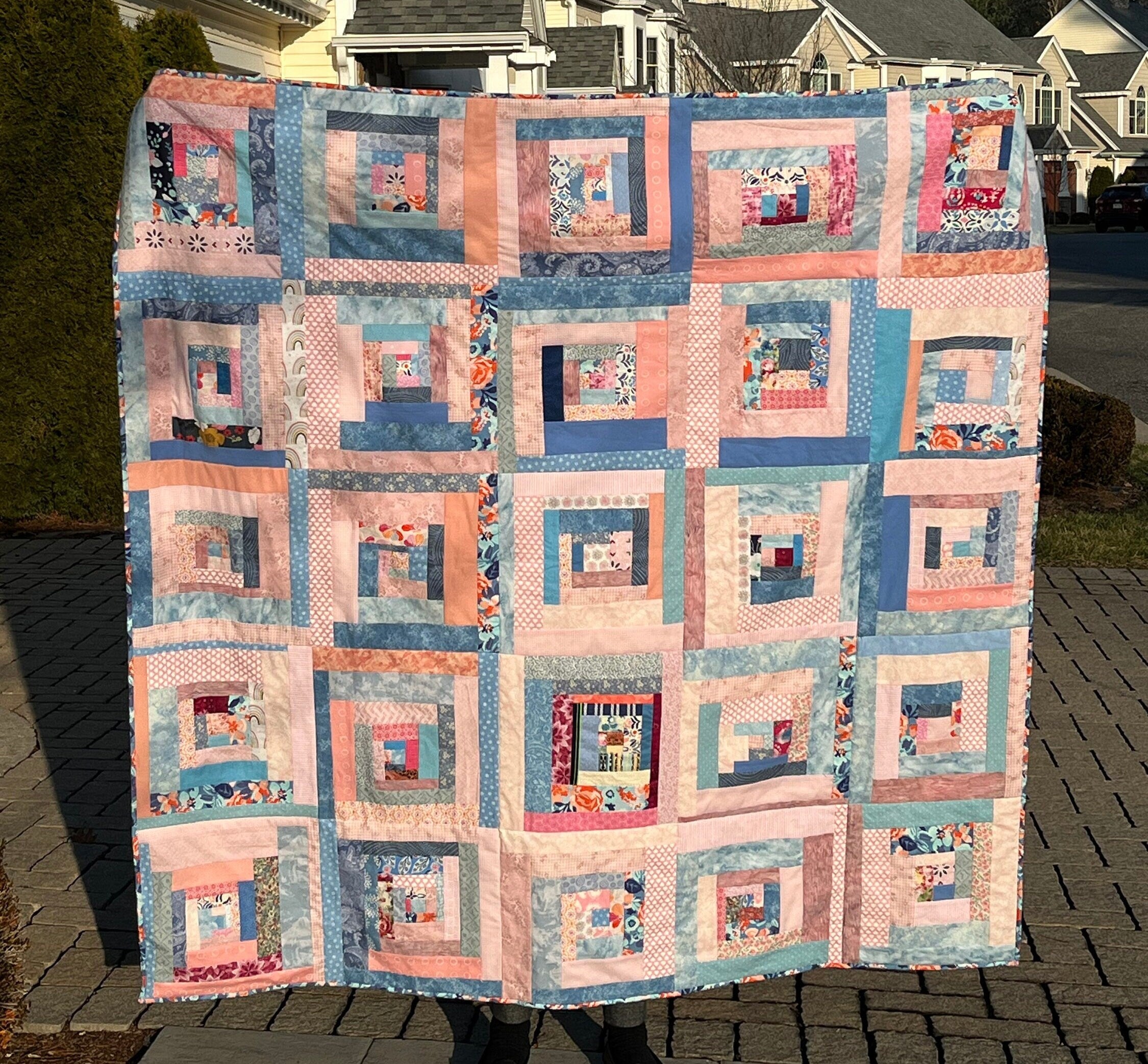 Pink no Blue! Scrappy Log Cabin Quilt